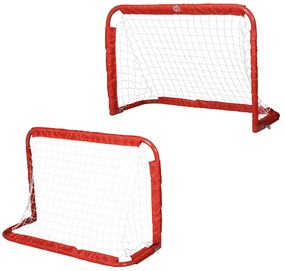 HOMCOM Conjunto de 2 balizas de futebol dobráveis ​​com rede Tetrolon 90x36x 60cm vermelho