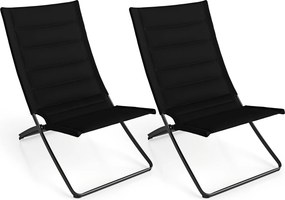 Conjunto de 2 Cadeiras de Praia Dobráveis, 90 x 57 x 87 cm, Assentos Acolchoados, Preto