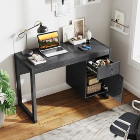Secretária para computador 112 x 50 x 75 cm com armário e gaveta, painel espesso, estrutura resistente, superfície lisa, fácil de limpar, para casa ou