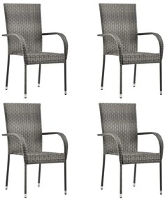 Cadeiras de exterior empilháveis 4 pcs vime PE cinzento