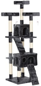 PawHut Arranhador para Gatos Grande 49x49x173 cm com Múltiplos Níveis Cavernas e Brinquedos Suspensos Cinza