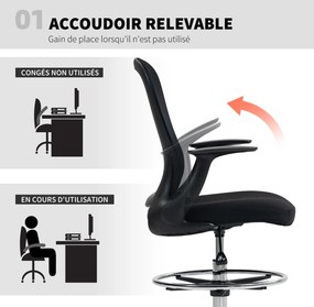 Cadeira de escritório 59 x 62 x 99-119 cm ergonómica com apoio para os pés ajustável e braços rebatíveis, altura regulável, preta