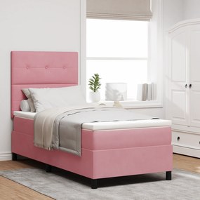 Cama Box Spring com Colchão Rosa 90x200 cm Veludo