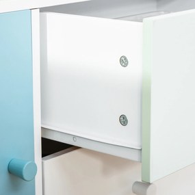 HOMCOM Móvel Infantil Cómoda para Crianças com 2 Compartimentos 2 Gavetas e 2 Armários para Armazenamento de Livros Brinquedos Roupa 80x30x85cm Azul Verde Menta Branco