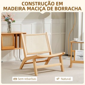 Cadeira para Sala de Estar Nórdica com Encosto e Assento Amplo em Vime Estrutura de Madeira  64x70x74 cm Madeira e Bege
