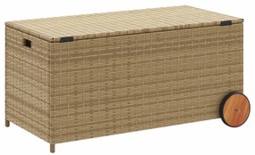 Caixa arrumação p/ jardim com rodas 190L vime PE mistura beges