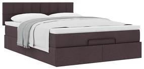 Estrutura cama otomana colchão 140x200cm tecido castanho escuro