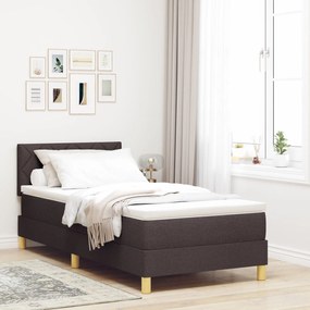 Cama Box com Colchão &amp; LED Castanho Escuro 90x200 cm Tecido