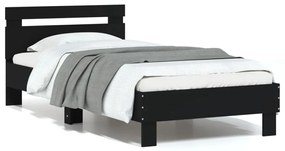 Estrutura de cama com cabeceira e luzes LED 75x190 cm preto