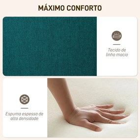 Poltrona com Apoio para Pés Poltrona de Leitura com Capitonê Pés de Madeira e Revestimento em Linho 70x72x94 cm Verde Escuro