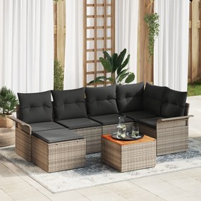 vidaXL Conjunto de Sofá de Jardim com Almofadas Cinzas Poli Rattan Acácia