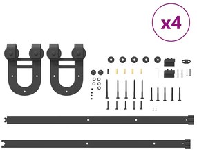 Kit de ferragens para porta deslizante 183 cm aço preto