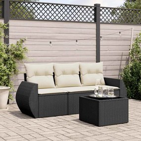 4 pcs conjunto de sofás para jardim c/ almofadões vime PE preto