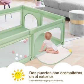 Parque infantil centro de actividades com bolas para bebés, estável, não tóxico com rede respirável 205 x 147 x 68 cm Verde