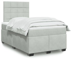 Cama boxspring c/ colchão 120x200 cm veludo cinzento-claro