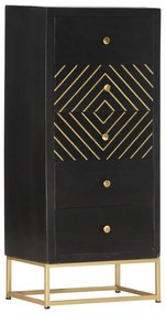 Armário gavetas 45x30x105 cm madeira mangueira preto e dourado
