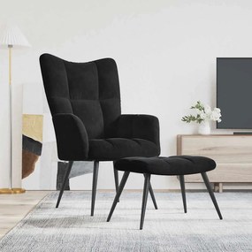 vidaXL Cadeira de descanso com banco veludo preto