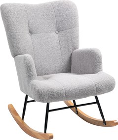 HOMCOM Poltrona para Amamentação de Baloiço em Borrego com Encosto Capitonê e Base de Madeira 65x88x87 cm Cinza Claro | Aosom Portugal