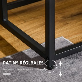 Mesa de centro moderna para sala de estar, mesa auxiliar para quarto, estrutura em aço preto, tampo e prateleira com aspeto de mármore branco