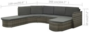 4 pcs conjunto lounge de jardim c/ almofadões vime PE cinzento