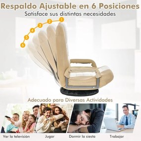 Sofá-cadeira rebatível ajustável em 6 posições com base giratória de 360° para ler e relaxar 61-87 x 55 x 75 cm Bege