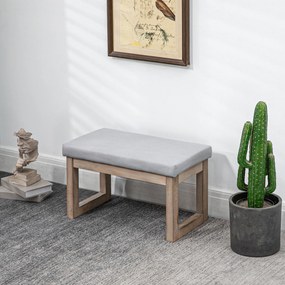 Pousa-pés para Sala de Estar, Banco Baixo Estofado em Linho Sintético com Estrutura de Madeira, Cinzento