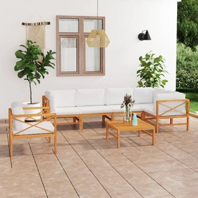 vidaXL 7 pcs conj. lounge jardim c/ almofadões cor creme teca maciça