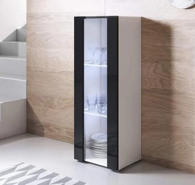 Vitrine Alta Fajões – 40x128 cm – Branco e Preto com LED Azul – Com Pé