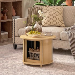 Mesa de centro  Ø 60 x 45 cm (altura) redonda de bambu com espaço de arrumação oculto e porta de correr natural
