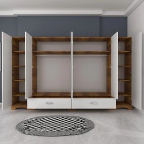 Guarda-roupa F4 – Branco/Nogueira – 243 cm x 181 cm x 47,6 cm