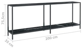 Mesa consola preto 200x35x75,5 cm vidro temperado