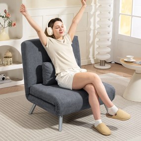 Poltrona convertível de 1 lugar, poltrona-cama clic-clac 3 em 1 com encosto ajustável, almofada, assento largo, cinzento escuro
