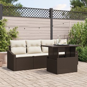 Conjunto de Sofá de 5 Peças com Almofadas Marrom Poliéster Rattan