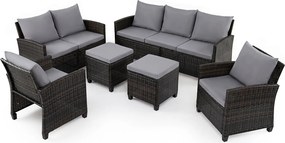 Conjunto de 6 Peças de Jardim com Sofás, Poltronas e Apoios para os Pés, Vime de PE, Castanho e Cinzento