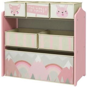 ZONEKIZ Estante para Brinquedos com 6 Caixas de Tecido não Tecido Amovíveis Organizador de Brinquedos 63x30x66 cm Rosa