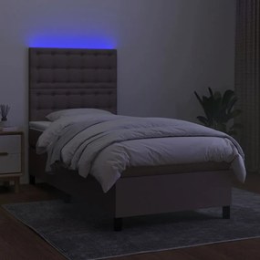 Cama box spring + colchão/LED 80x200cm tecido cinza-acastanhado