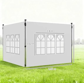 2 Paredes Laterais para Tenda de 3x3 / 3x4 m 295x195 cm (ESTRUTURA NÃO INCLUIDA) Parede de Substituição de Tecido Oxford para Tendas Dobráveis Branco