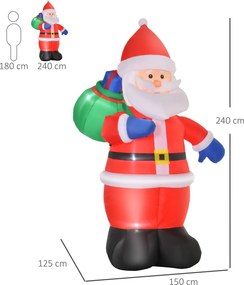 Pai Natal Insuflável, 150 x 125 x 240 cm, 4 Luzes LED Integradas, Vermelho