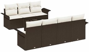 Conjunto de Sofás de Jardim de 8 Peças com Almofadas Marrom em Rattan
