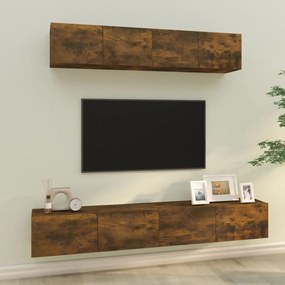 vidaXL Conjunto móveis de TV 4 pcs madeira processada carvalho fumado
