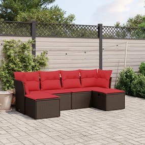 vidaXL 6 pcs conjunto de sofás jardim c/ almofadões vime PE castanho
