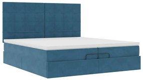 Cama otomana com colchões/LEDs 200x200 cm veludo azul-escuro