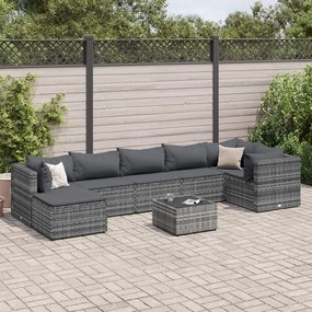 8 pcs conjunto lounge de jardim c/ almofadões vime PE cinzento