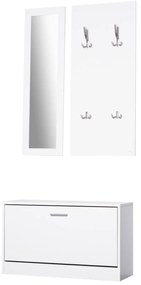 HOMCOM Móvel Cabide de Entrada de 3 Peças Armário de Entrada com Cabide Espelho e Sapateira 80x27x46,5cm Branco