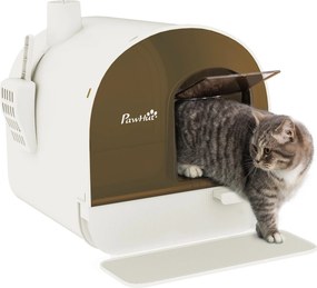 PawHut Caixa Areia Gato Porta Dianteira Bandeja Removível Pá Tapete Filtro 43x44x47cm Branco | Aosom Portugal