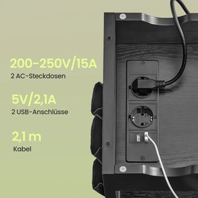 Mesa de apoio, mesa de cabeçeira 60 x 31,5 x 60 cm com tomadas e portas USB preta