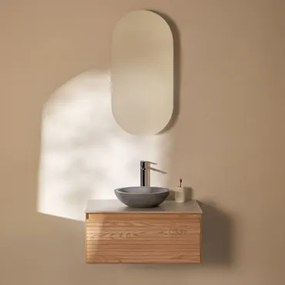 Conjunto De Móvel De Casa De Banho Suspenso 80x50 Cm Em Madeira De Freixo Tedrik Castanho Fresno & Cimento Cinzento Redondo Ø40 Cm Tarsis - Sklum