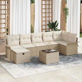 vidaXL Conjunto de Sofás de Jardim de 8 Peças com Almofadas Bege Vime PE