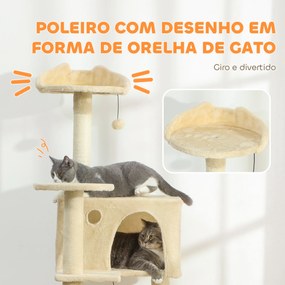 Arranhador para Gatos com Múltiplas Plataformas Cama 2 Cavernas Rede Escada Postes de Sisal 48x48x160 cm Bege