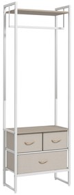 HOMCOM Suporte para Cabides com 3 Gavetas de Tecido Barra para Pendurar e Prateleira para Entrada Quarto 58,5x30x178 cm Natural